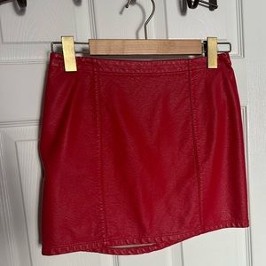 Red leather mini skirt